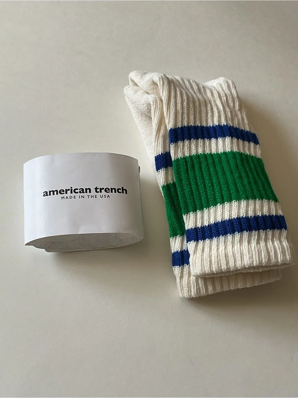 AMERICAN TRENCH RETRO STRIPE COTTON CREW SOCKS KELLY GREEN AND ROYAL UNISEX NWT